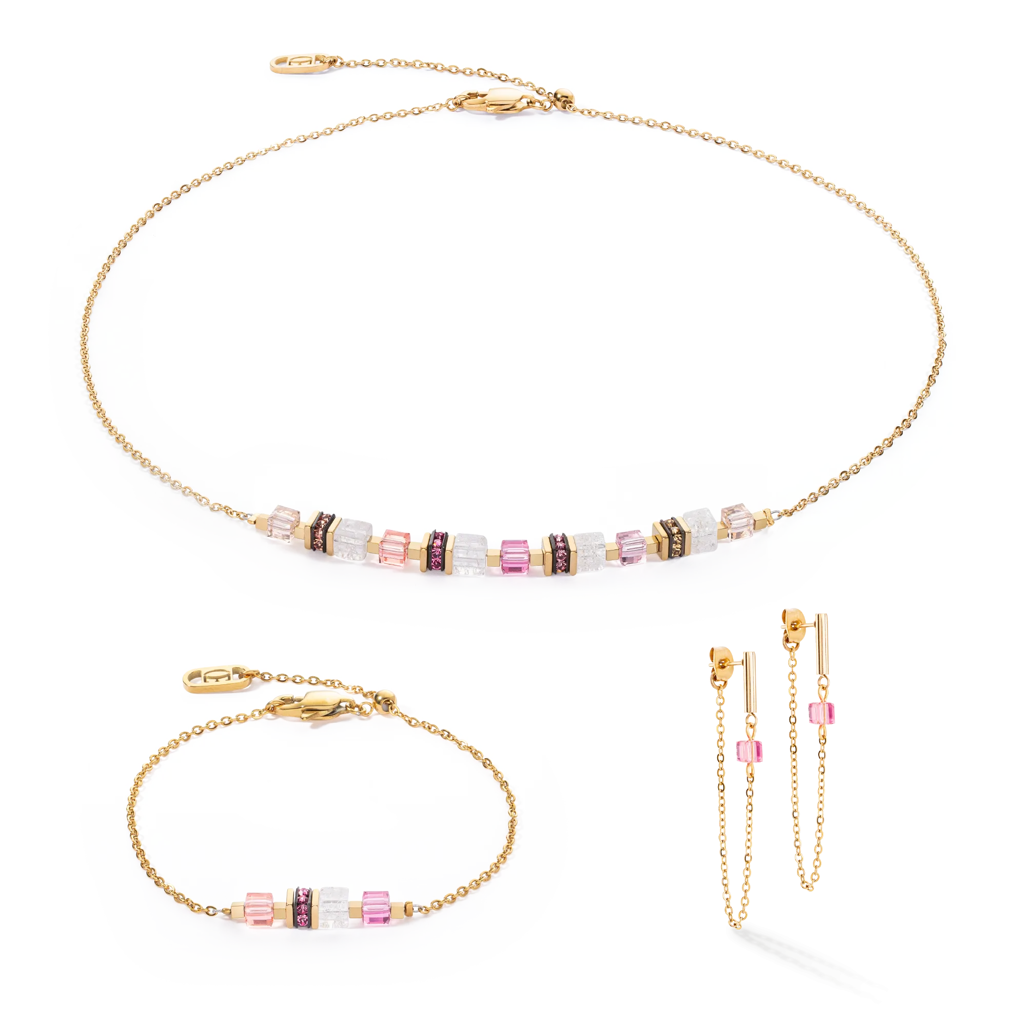 Bracelet Mini Cubes & Chain gold-pink