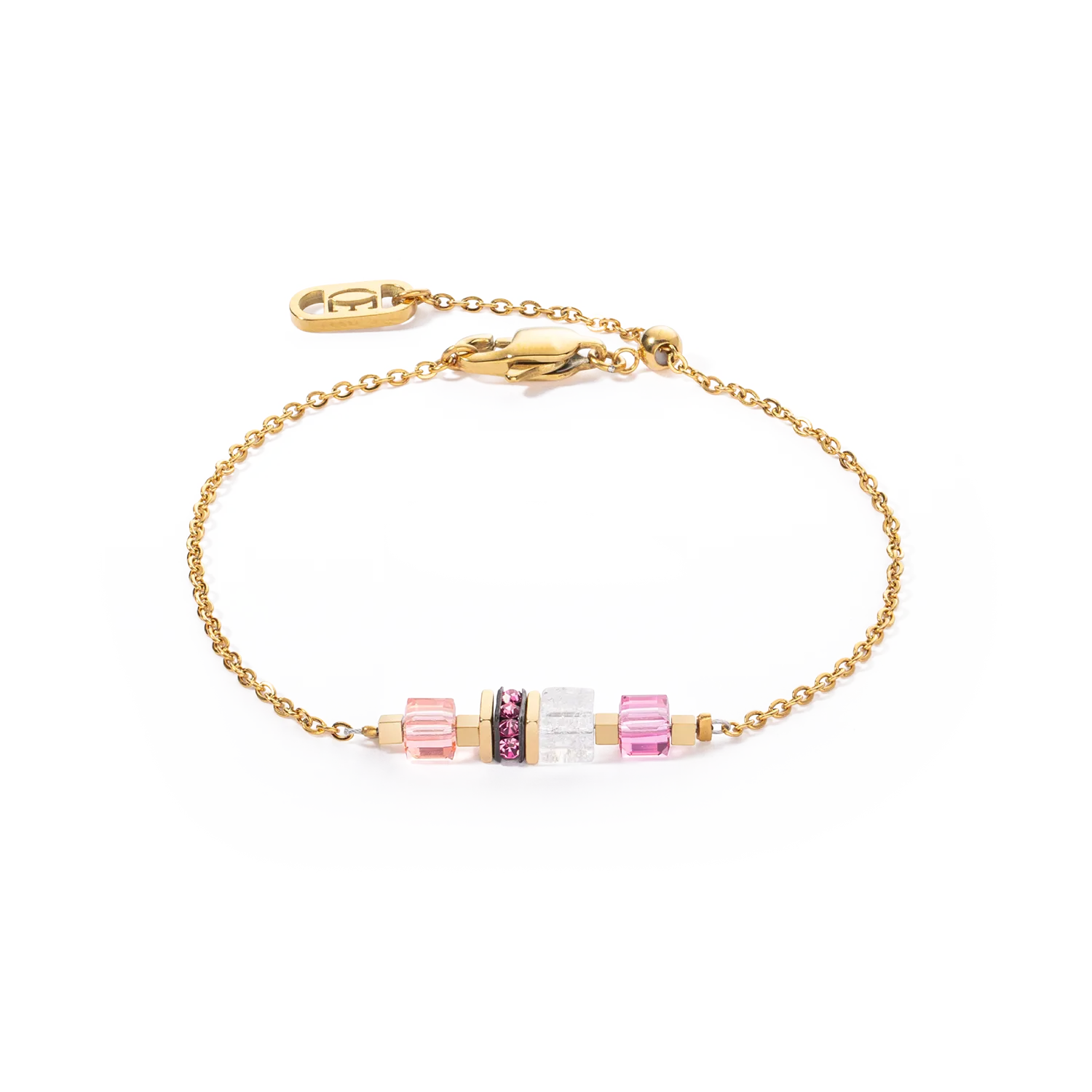 Bracelet Mini Cubes & Chain gold-pink