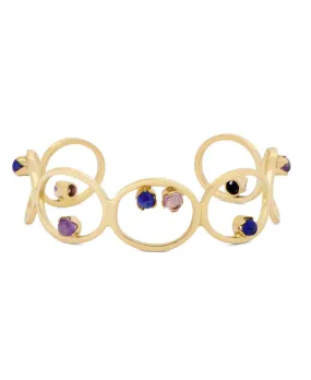 Brass Cuff Bracelet with Amethyst and Lapis