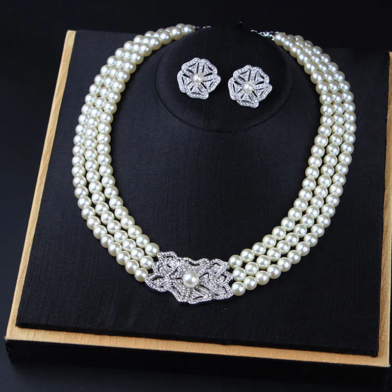 Brides pearl necklace earrings bracelet three-piece set versatile temperament wedding dress