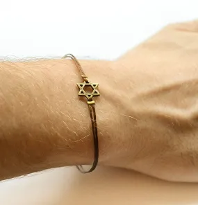 Bronze Star of David bracelet for men, brown cord, Jewish gift for him from Israel