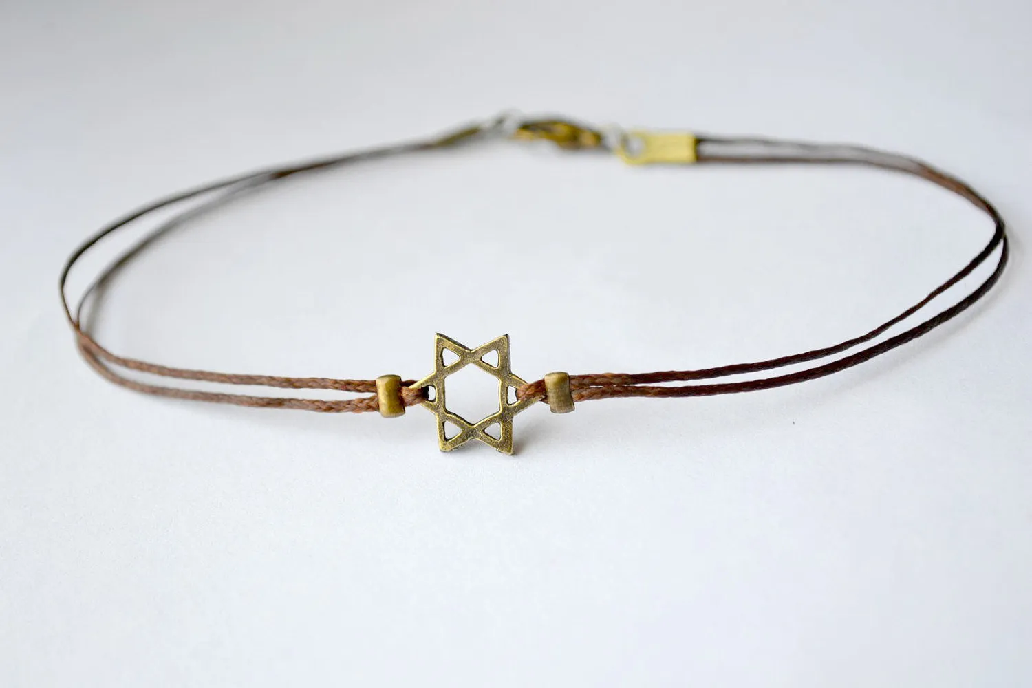 Bronze Star of David bracelet for men, brown cord, Jewish gift for him from Israel