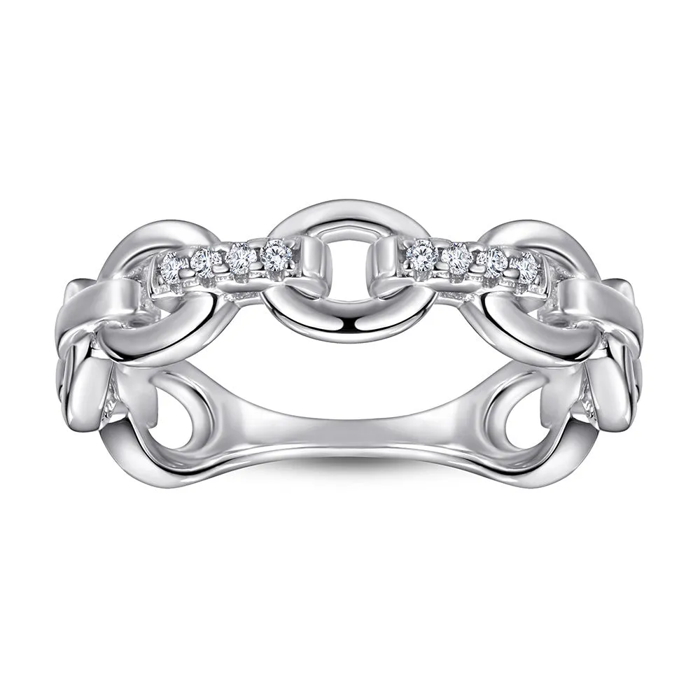 Buckle Chain Design with Zircon Silver Ring for Women