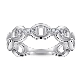 Buckle Chain Design with Zircon Silver Ring for Women