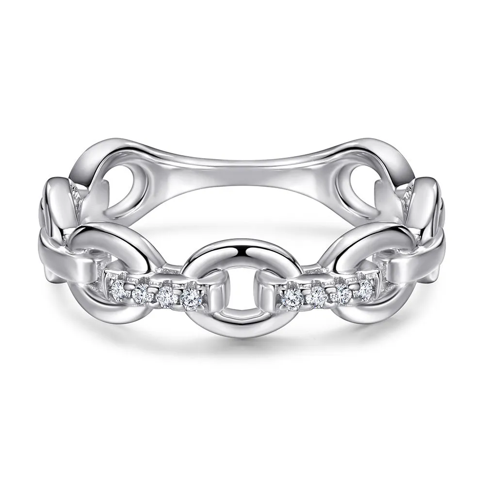 Buckle Chain Design with Zircon Silver Ring for Women