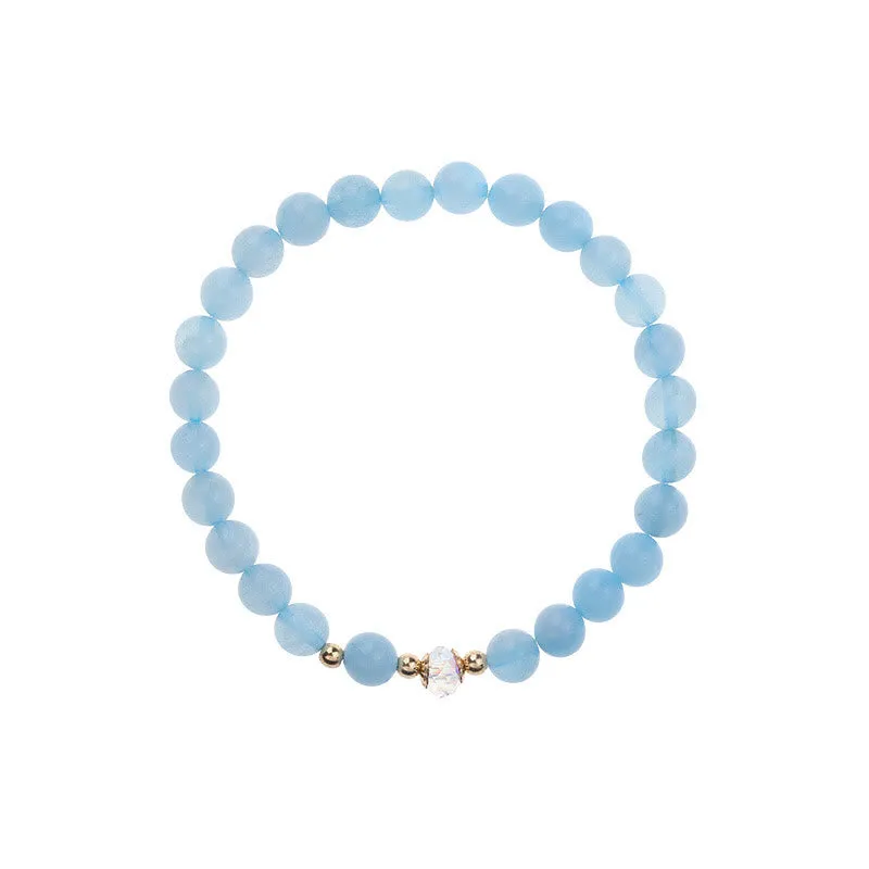 Buddha Stones 14K Gold Plated Copper Aquamarine White Crystal White Agate Blue Crystal Healing Bracelet