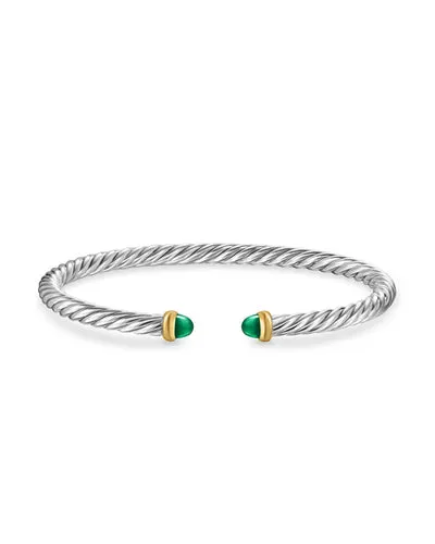 Cable Flex Bracelet in Sterling Silver with 14K Yellow Gold and Green Onyx, 4mm