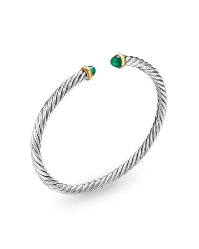 Cable Flex Bracelet in Sterling Silver with 14K Yellow Gold and Green Onyx, 4mm