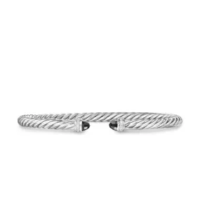 Cablespira Flex Bracelet in Sterling Silver with Black Onyx and Diamonds, 4mm, Size Medium