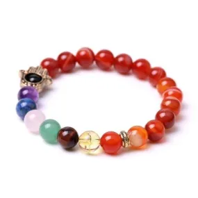 Carnelian Hamsa 7 Chakra Elastic Bracelet | Vitality, Protection & Energy Balance