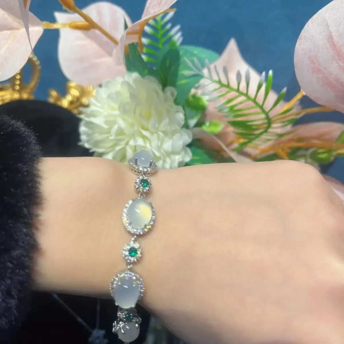 Chalcedony fine jewelry bracelets bangles silver luxury full diamond bracelet natural healing stone bracelets