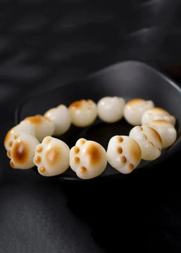 Charcoal Roasted Cat Claw White Jade Bodhi Bracelet ML1299