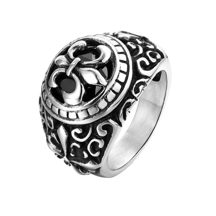 Children Flower Round Zircon Titanium Steel Ring for Men