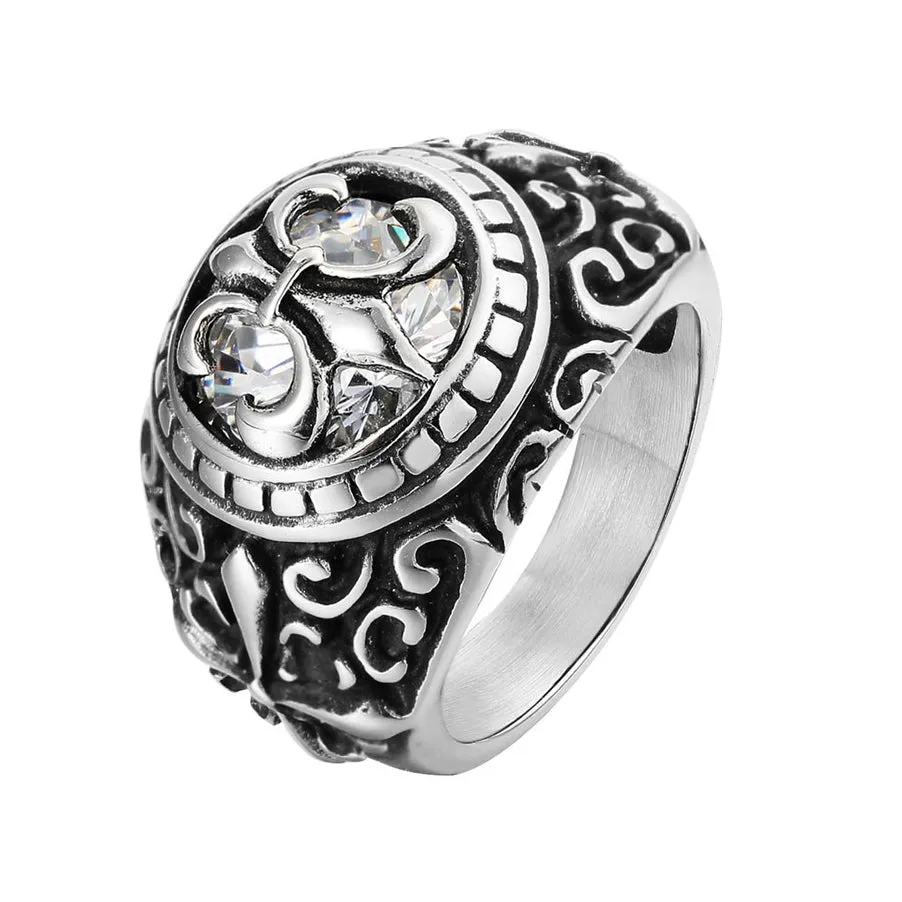 Children Flower Round Zircon Titanium Steel Ring for Men