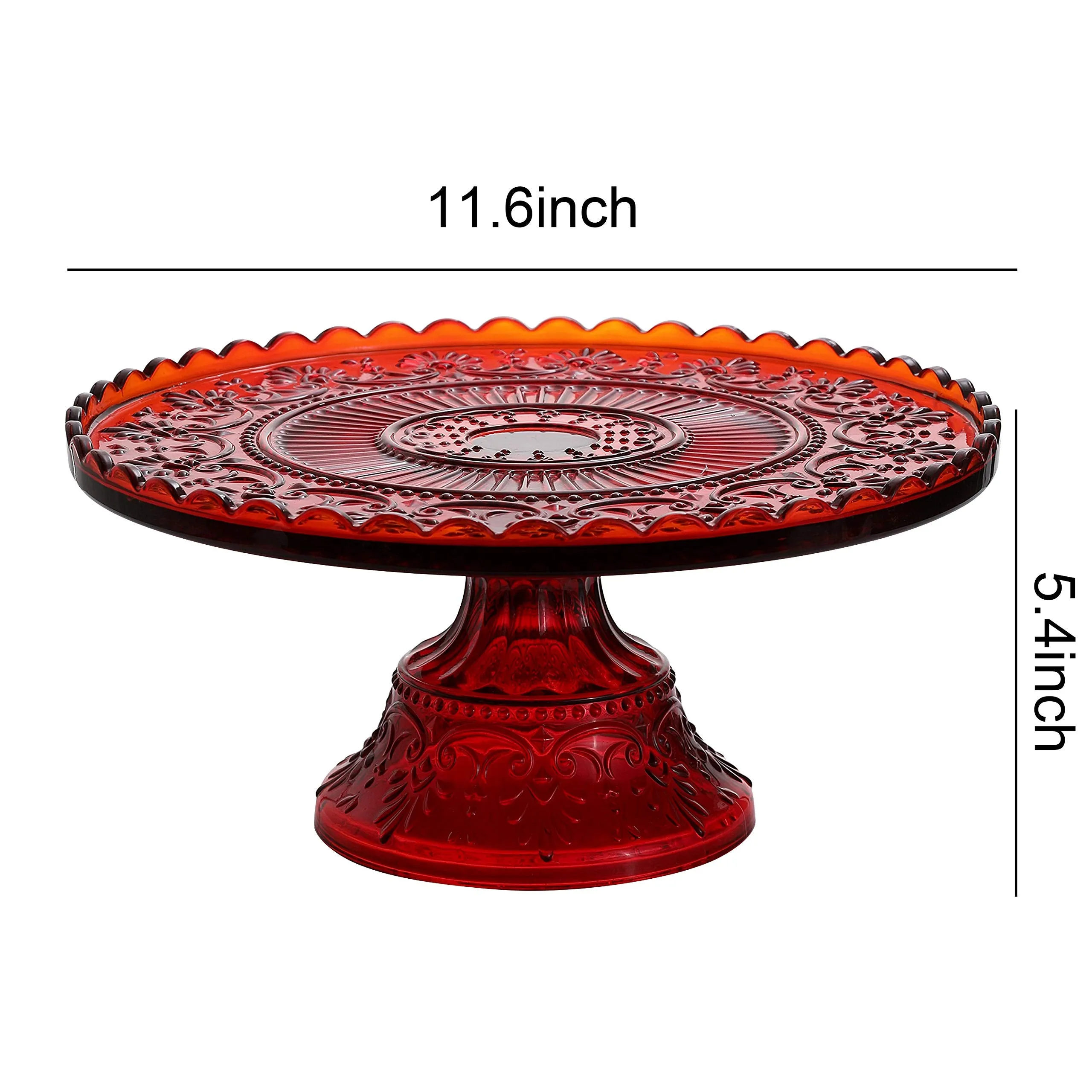 CHUI 12 Inch Red Glass Cake Stand, Pedestal Plate, Vintage