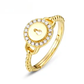 Circular Lock Zircon Opening Sterling Silver Ring