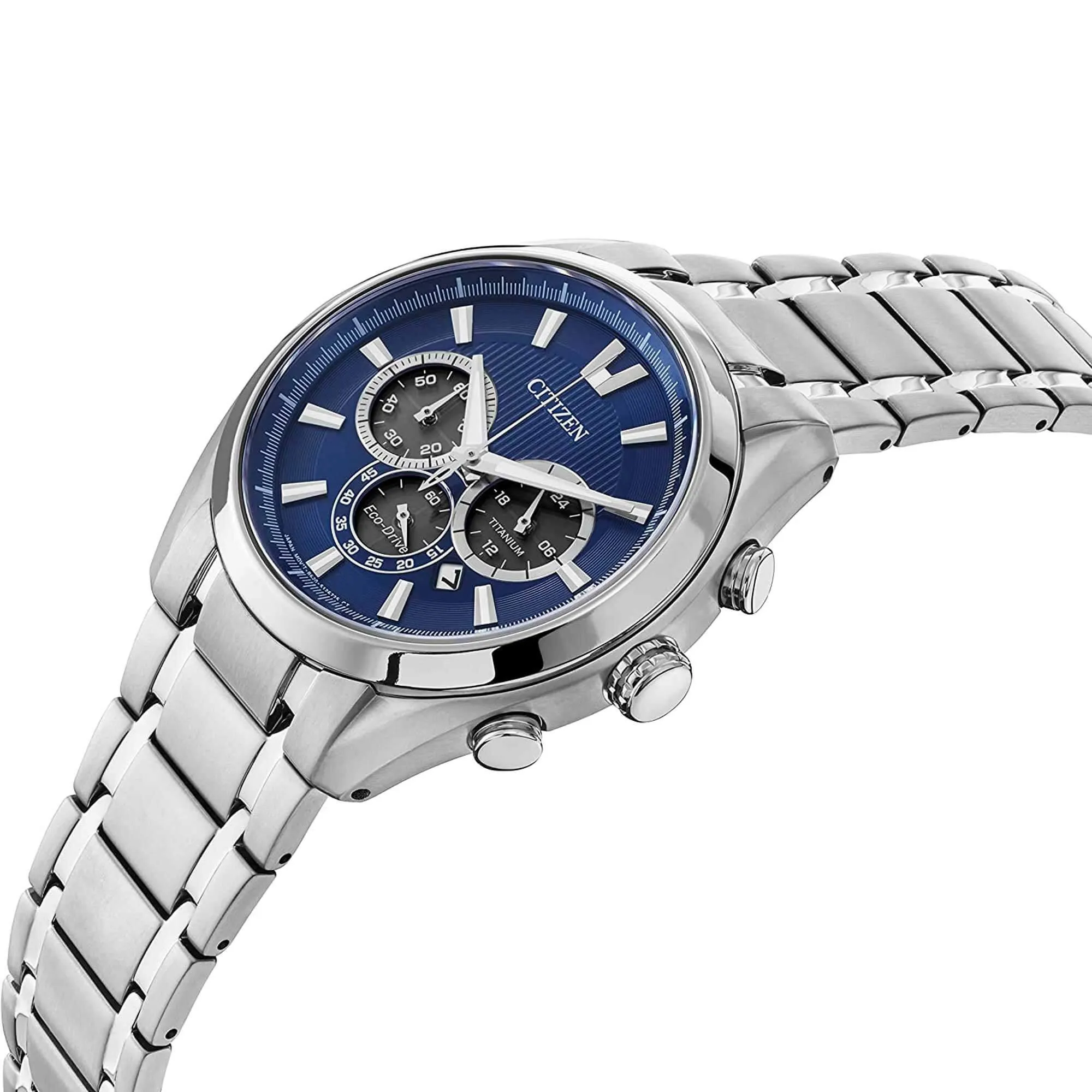 Citizen Men's Eco-Drive Watch - Super Titanium Chrono Blue Dial Bracelet | CA4010-58L