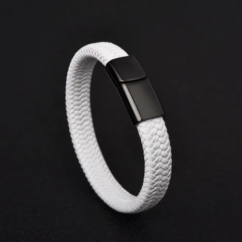 Classy Men White & Black Braided Leather Bracelet