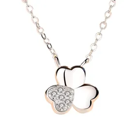 Clover with Zircon Pendant Silver Necklace for Women