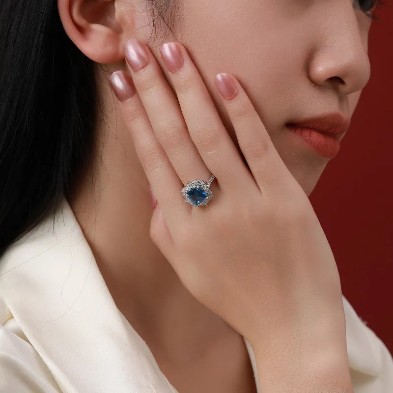 Colourful Princess Cut Zircon Soleste Halo Silver Ring for Women