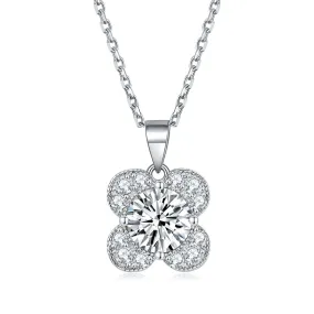 Colourful Zircon Clover Pendant Silver Necklace for Women