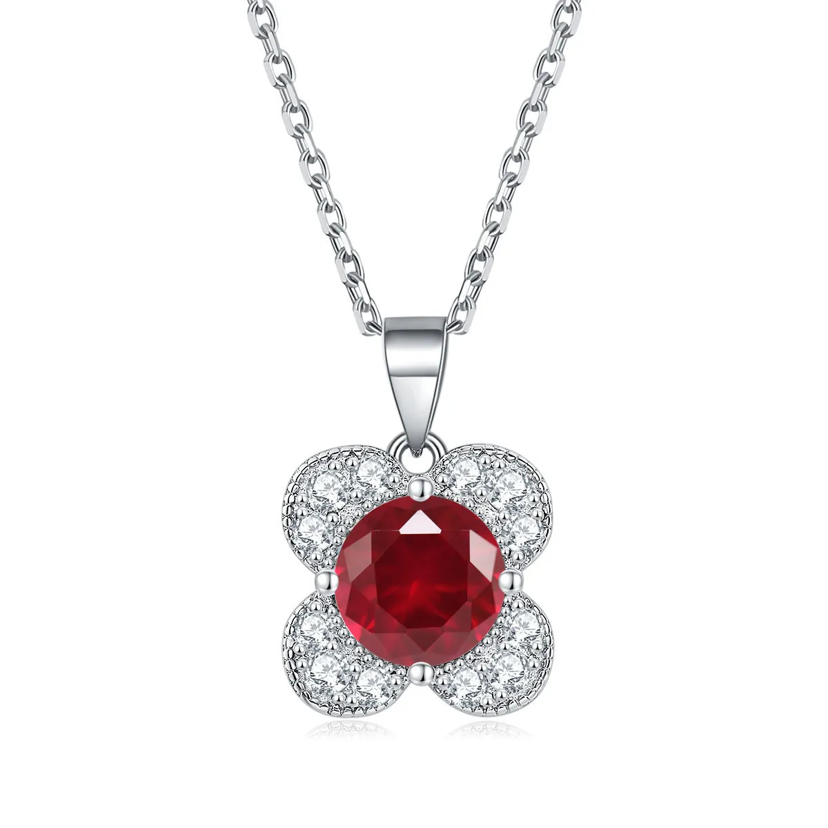 Colourful Zircon Clover Pendant Silver Necklace for Women