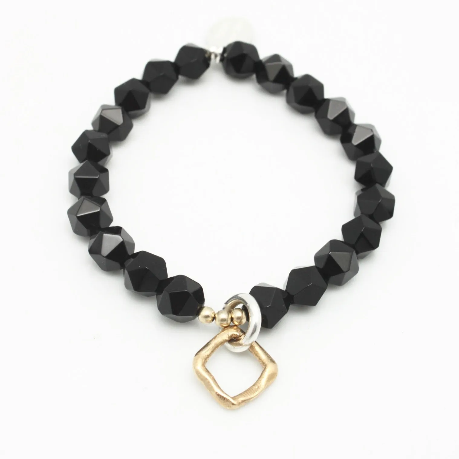 Contour Collection:  Black Onyx Starcut Stretch Bracelet with Bronze Square Link