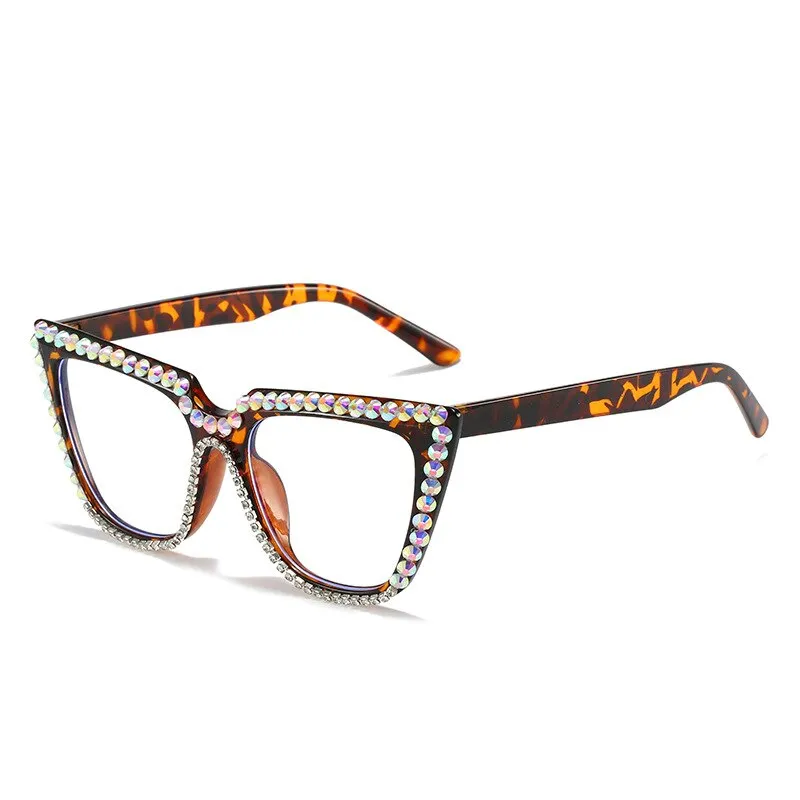 Cubojue Unisex Full Rim Rhinstone Studded Cat Eye Tr 90 Titanium Reading Glasses Hyperopic