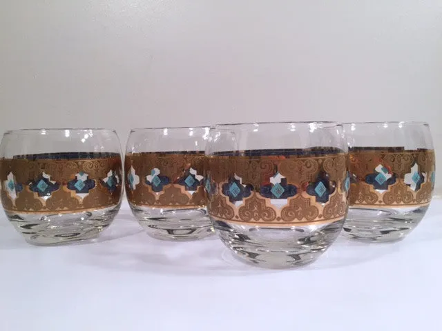 Culver - Signed Mid-Century Seville 22-Karat Gold Roly Poly Glasses (Set of 4)