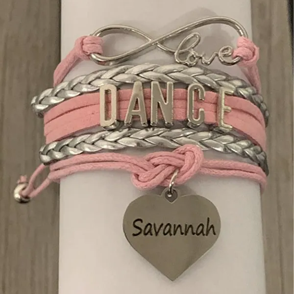 Custom Engraved Pink Dance Infinity Bracelet