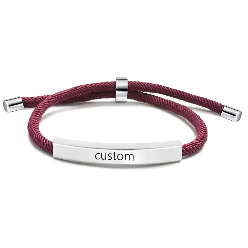 Custom Logo Name Engrave Leather Bangle Hand Made Bracelet Customized Stainless Steel Bracelets For Men ID Bracelet Jewelry Gift