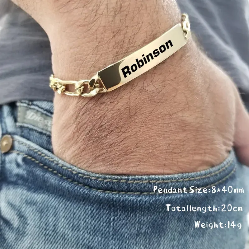 Custom Logo Name Engrave Leather Bangle Hand Made Bracelet Customized Stainless Steel Bracelets For Men ID Bracelet Jewelry Gift