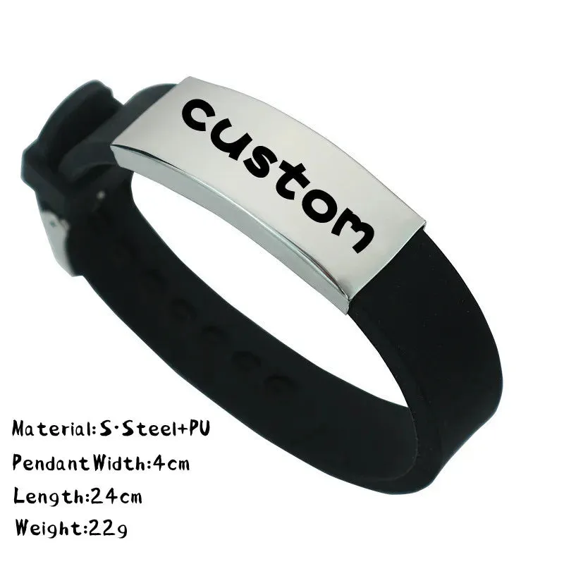 Custom Logo Name Engrave Leather Bangle Hand Made Bracelet Customized Stainless Steel Bracelets For Men ID Bracelet Jewelry Gift