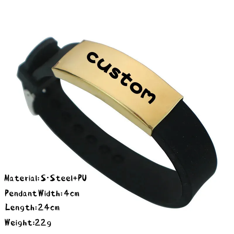 Custom Logo Name Engrave Leather Bangle Hand Made Bracelet Customized Stainless Steel Bracelets For Men ID Bracelet Jewelry Gift