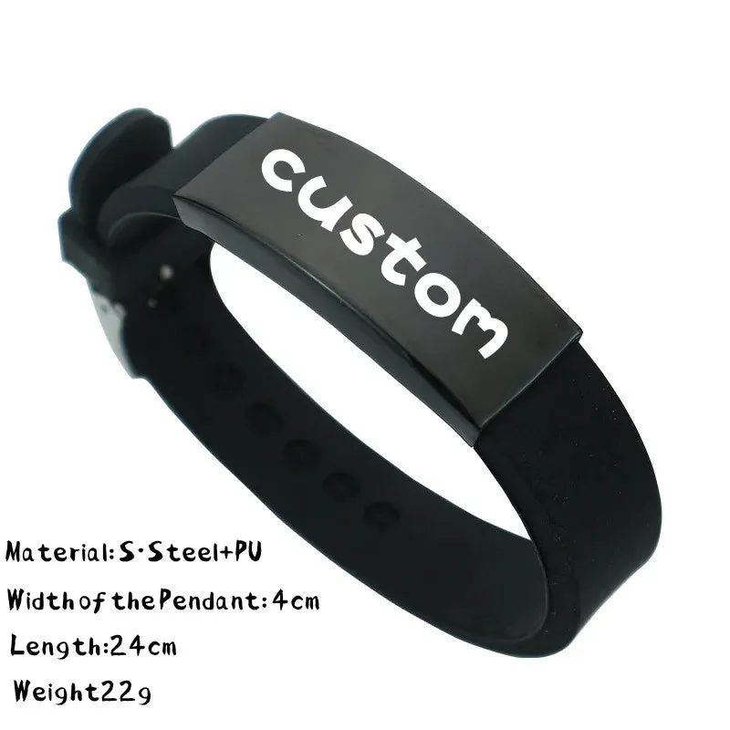 Custom Logo Name Engrave Leather Bangle Hand Made Bracelet Customized Stainless Steel Bracelets For Men ID Bracelet Jewelry Gift