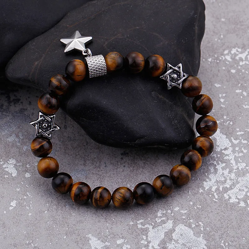 Customizable Beaded Pentagram and Hexagram Titanium Steel Couple Bracelet for Men