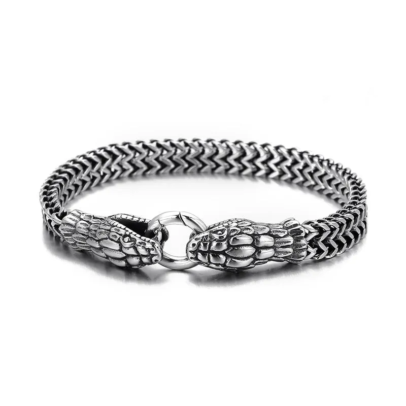 Customized Retro Double-Headed Snake Men's Bracelet in Titanium Steel