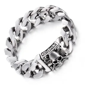 customized titanium steel Cuban link bracelet with men's skull design in European and American style