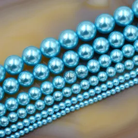 Czech Aquamarine Blue Satin Luster Glass Pearl Round Beads on a 15.5" Strand