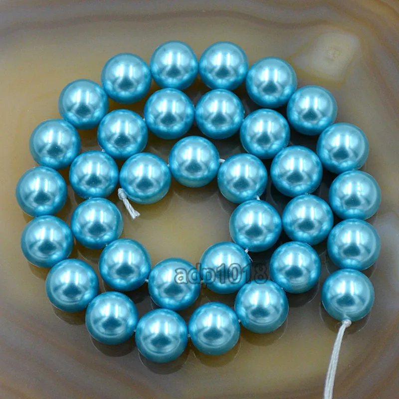 Czech Aquamarine Blue Satin Luster Glass Pearl Round Beads on a 15.5" Strand