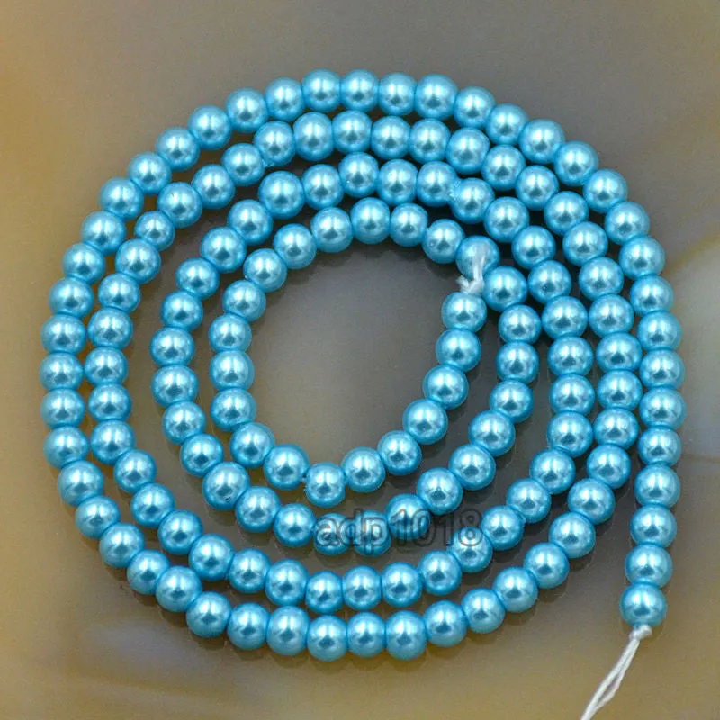 Czech Aquamarine Blue Satin Luster Glass Pearl Round Beads on a 15.5" Strand