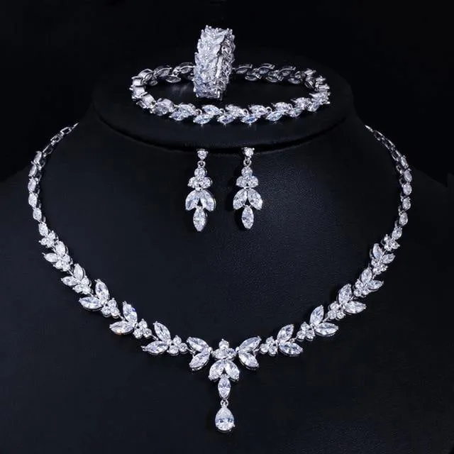 Dazzling AAA  High Quality Cubic Zirconia Diamonds Necklace 4 Piece Wedding Bridal Jewelry Set