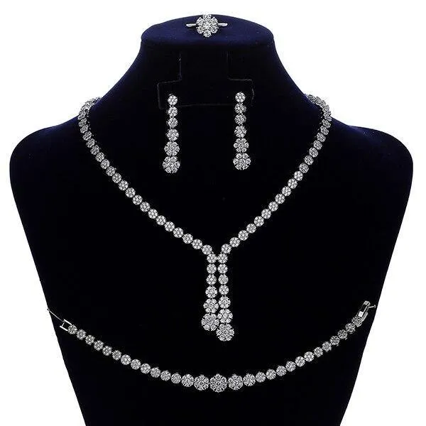 Delicate AAAA  Quality Cubic Zirconia Necklace Earrings Ring And Bracelet Bridal Jewelry Set