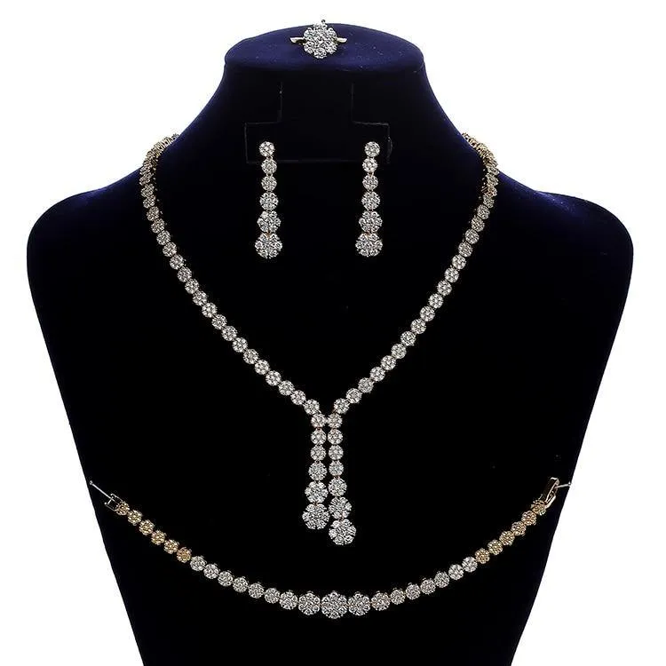 Delicate AAAA  Quality Cubic Zirconia Necklace Earrings Ring And Bracelet Bridal Jewelry Set