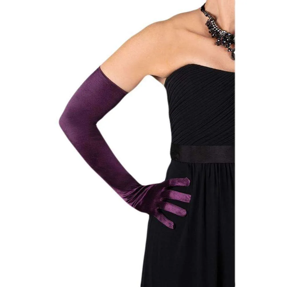 Dents Long Satin Shoulder Length Evening Gloves - Amethyst Purple