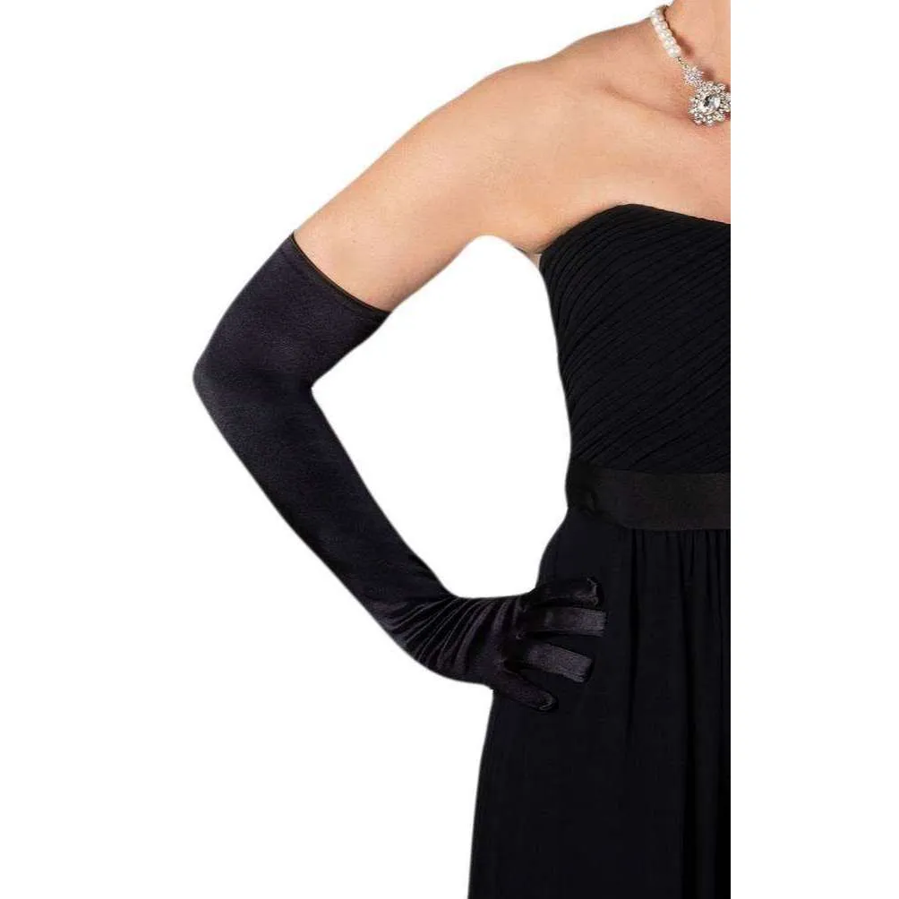 Dents Long Satin Shoulder Length Evening Gloves - Black