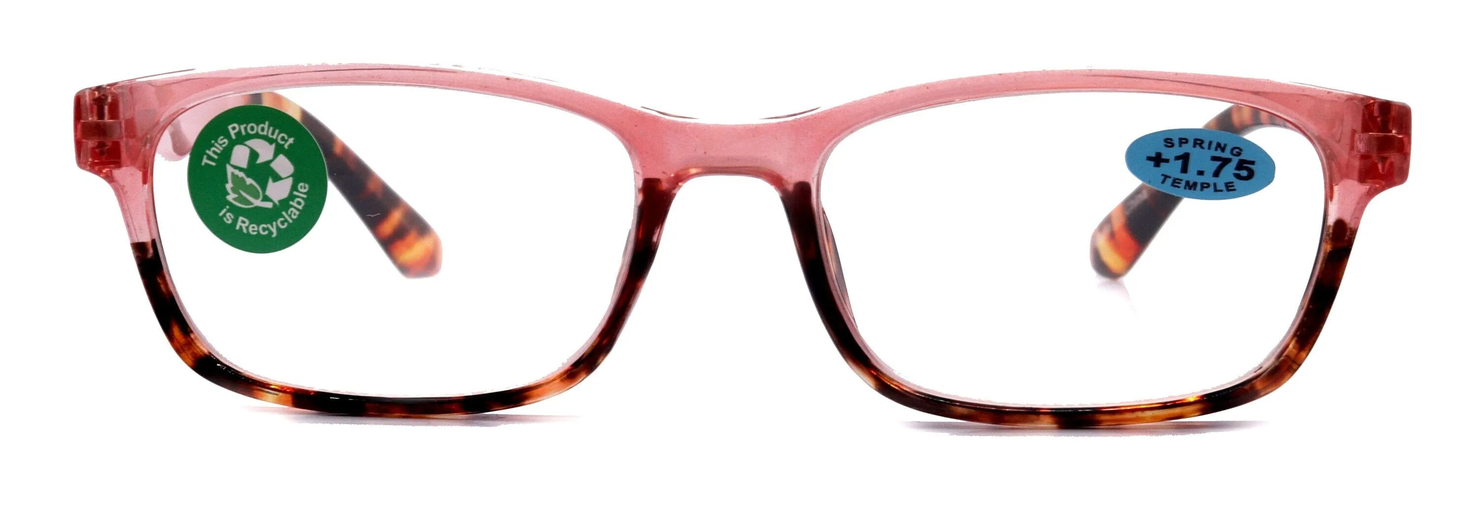 Desiree, (Premium) Reading Glasses, High End Reader  1.25.. 3 Magnifying Square Style (Pink Tortoise Brown) Optical Frame. NY Fifth Avenue