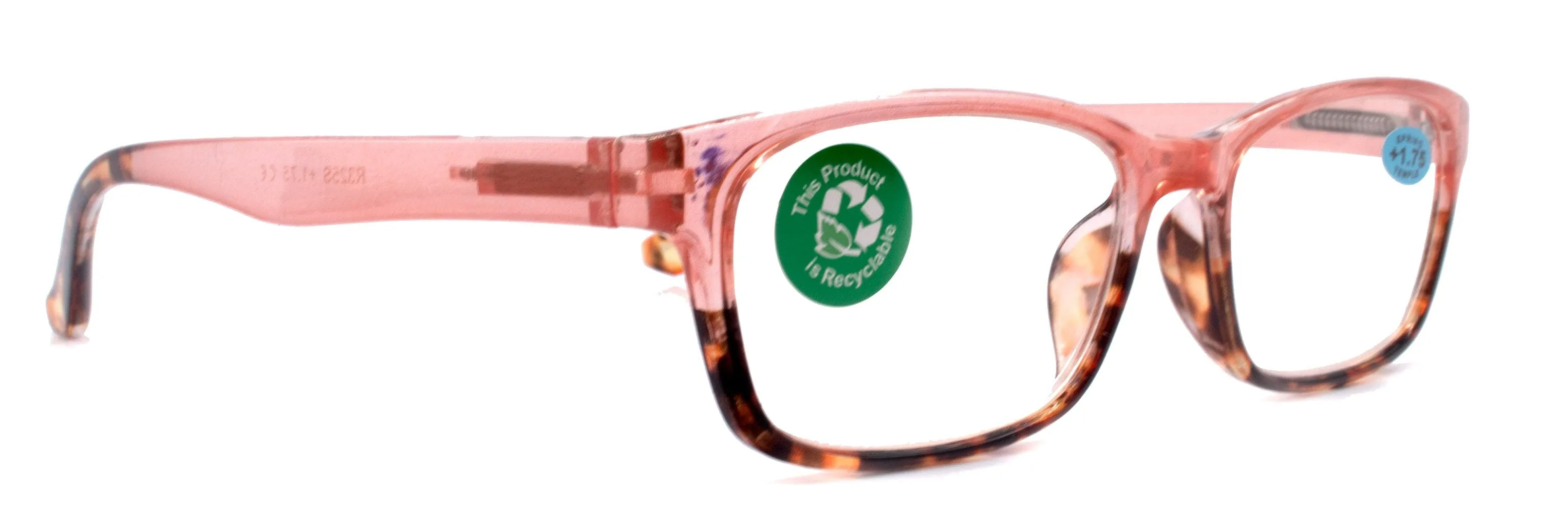 Desiree, (Premium) Reading Glasses, High End Reader  1.25.. 3 Magnifying Square Style (Pink Tortoise Brown) Optical Frame. NY Fifth Avenue