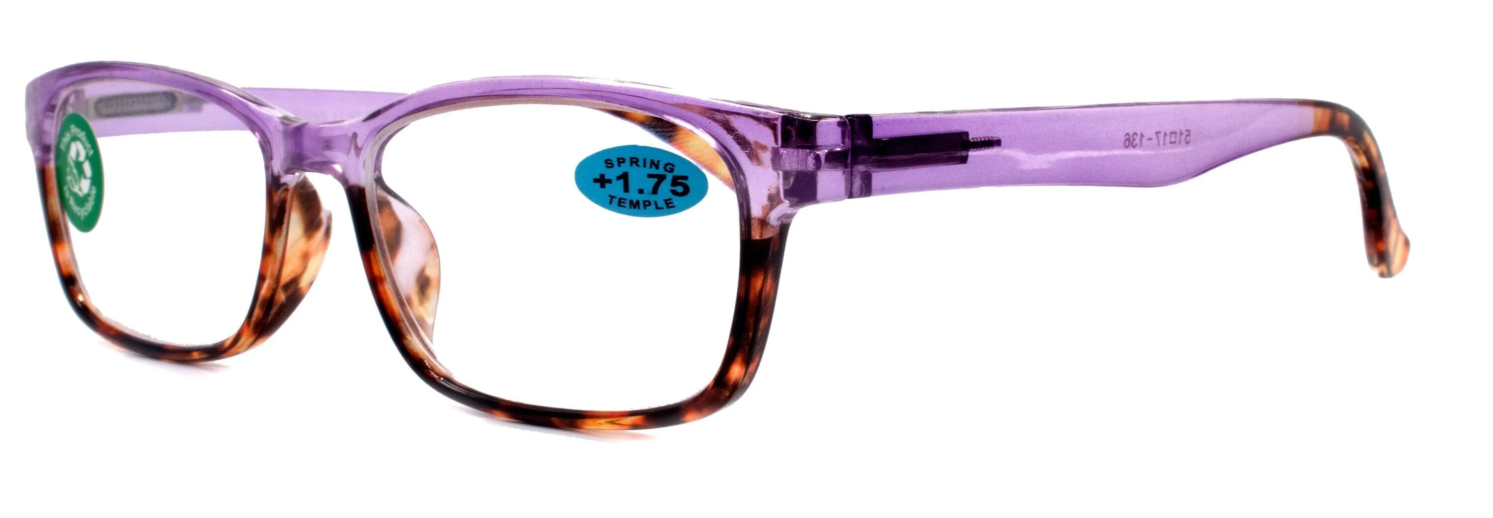 Desiree, (Premium) Reading Glasses High End Reader  1.25.. 3 Magnifying, Square Style (Purple Tortoise Brown) Optical Frame NY Fifth Avenue