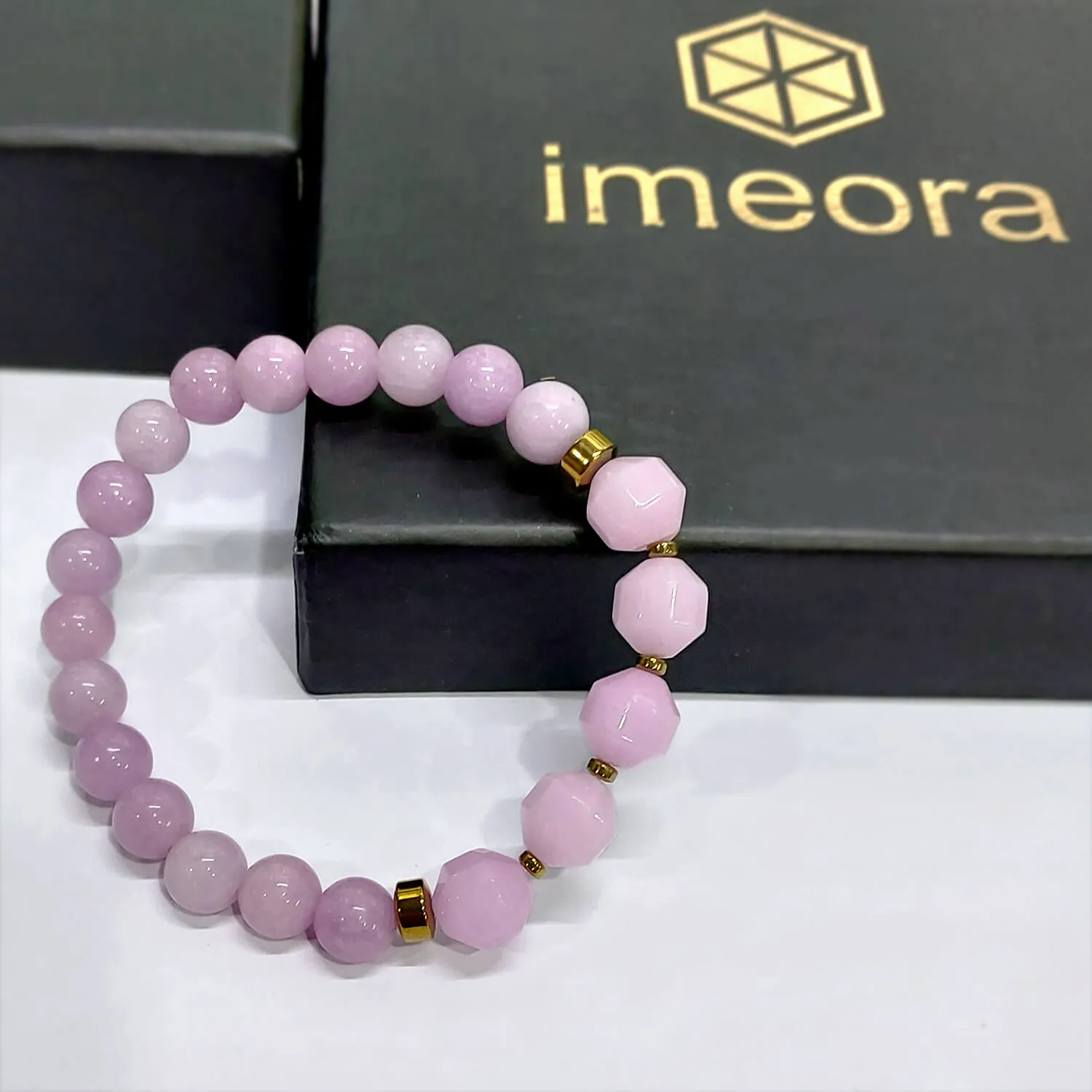 Diamond Cut Kunzite With Golden Hematite Natural Stone Bracelet